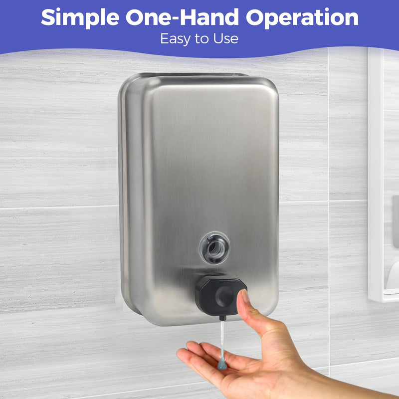 Heavy Duty Stainless Steel Wall Mount Soap Dispenser, 1100ml/37oz, with Corrosion Proof Lining and Anti-Leak Pump for Commercial & Home Bathroom Kitchen(Vertical) Vertical