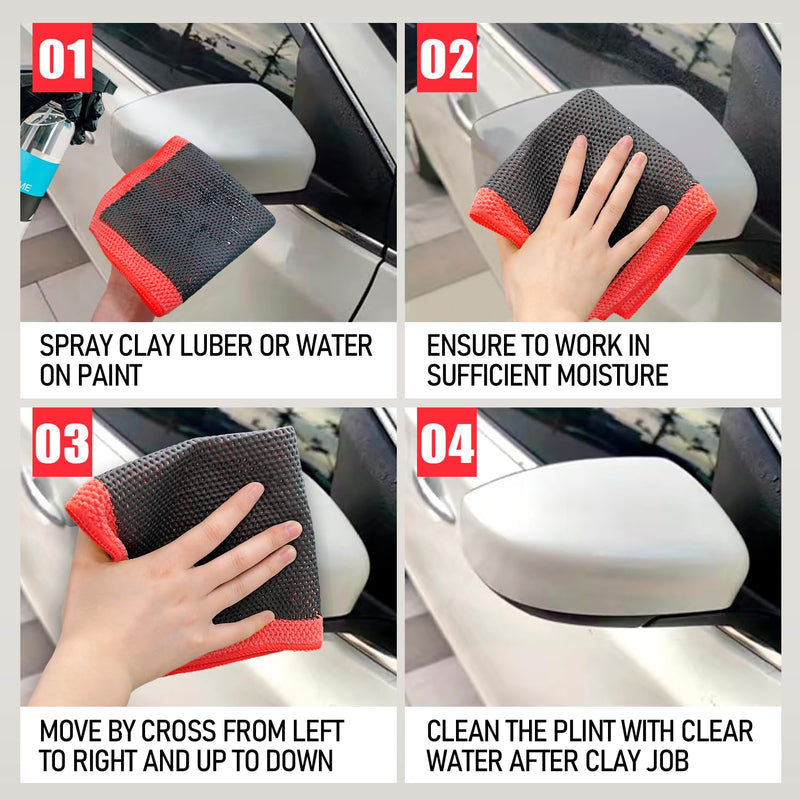 Clay Decontamination Towel - Professional Detail Products - Proven Cleaning & Release of Paint Contaminants; Increase Wax & Sealant Bond; Enhance Paint Gloss & Color; Fine Grade (12x12inches) Red