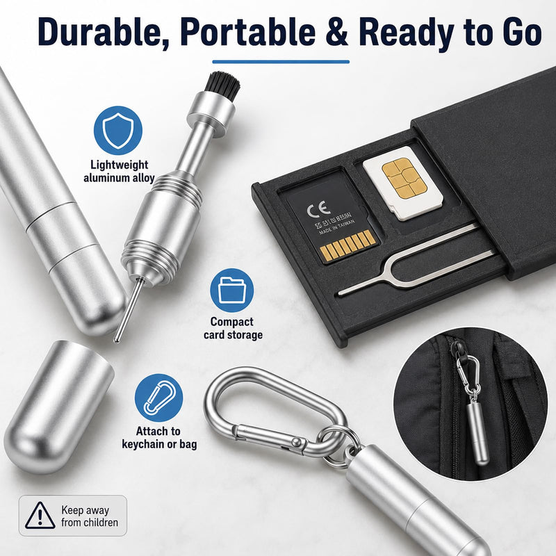 SIM Card Removal Tool & Holder 2 in 1 Eject Pin with Storage Case | Stainless Steel Pin, Compact Card Holder, Secure Storage, Travel-Friendly Design