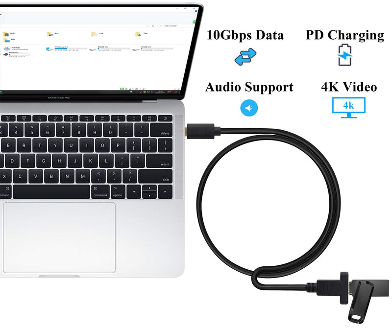 USB 3.1 Type C Panel Mount Extension Adapter Cable Gen 2 USB Type C 3.1 Female Panel Mount to Male Cable,Supports Charging,Data,Audio,Video Cable for Samsung Note10,MacBook Air(1M/3ft) 1M/3ft