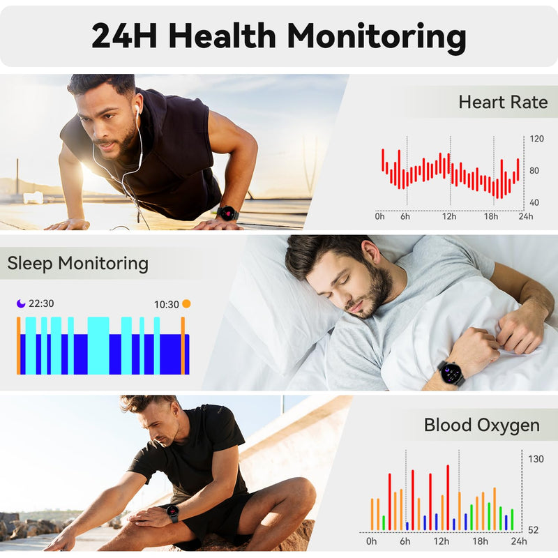 Smart Watch for Men Women Fitness: Waterproof Running Digital Mens Watches Step Pedometer Tracker Make Answer Call SpO2 Sleep Heart Rate Monitor Smartwatch Android Phone iPhone Samsung Compatible Black