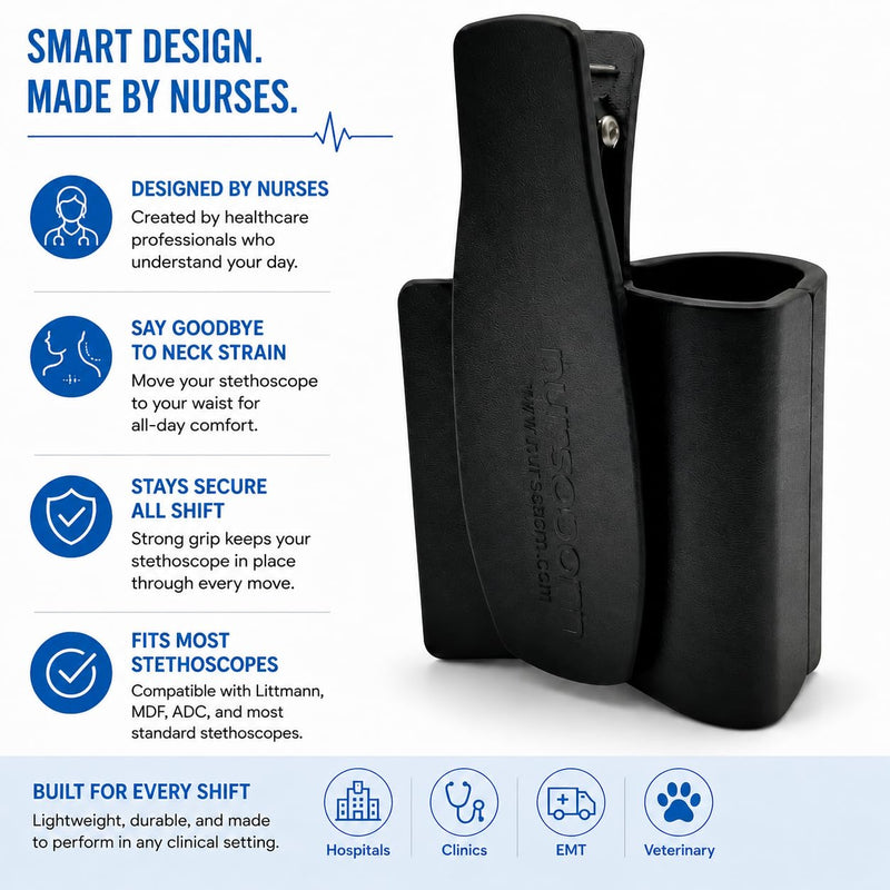 Koala Clip Stethoscope Holder Clip for Nurses | Secure Waist Holster, Helps Reduce Neck Strain, Hands-Free Medical Accessory, For EMTs & Nursing Students