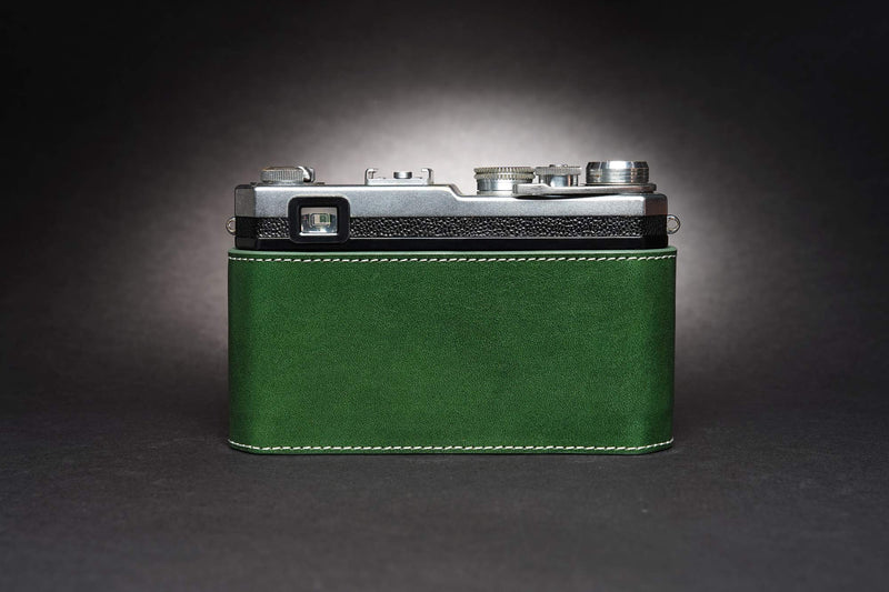 S3 Film Camera Case, Handmade Genuine Real Leather Half Camera Case Bag Cover for Nikon S3 Film Camera With Hand Strap (Green) Green