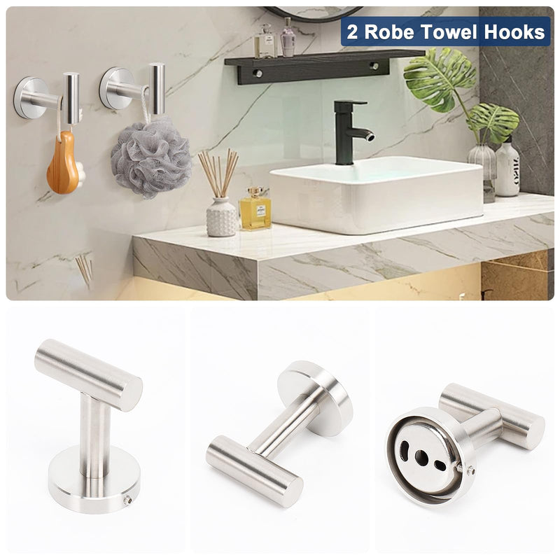 NearMoon 5 Pieces Bathroom Hardware Set SUS304 Thicken Stainless Steel-Towel Rack Kit Include 24" Towel Rod +Bath Towel Ring +Toilet Paper Holder +2 Robe Towel Hooks Bath Accessories (Nickel) Brushed Nickel Towel Bar Set (5 Piece)