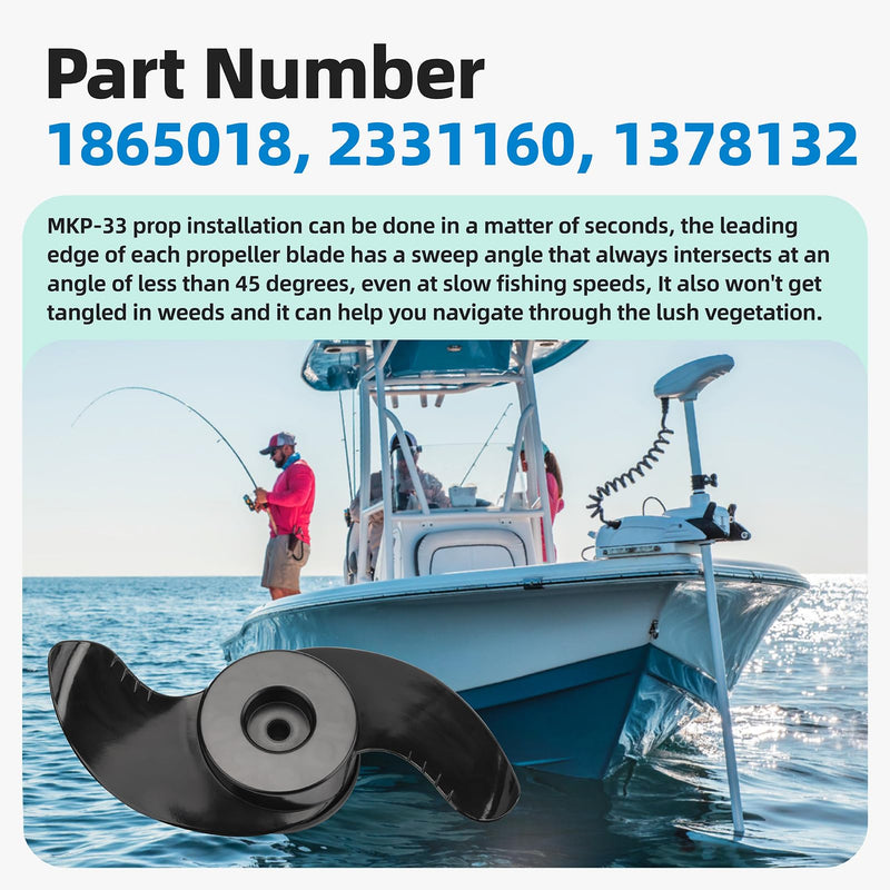 MKP-33 Trolling Motor Prop Fit for Minn Kota, MKP-33 Weedless Wedge 2 Prop Fits 4" Motor Diameters, 1865018 Replace 1378132 Prop Kit, Trolling Motor Replacement Parts