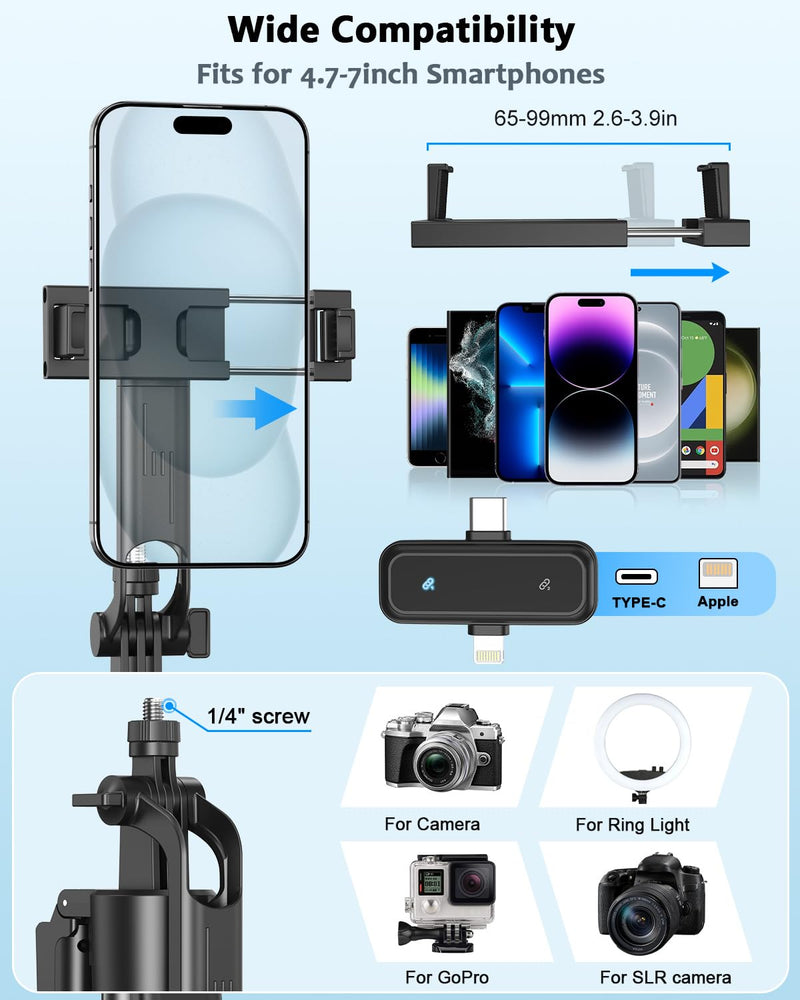Vlogging Kit for iPhone/Android, 63”Auto Face Tracking Tripod for iPhone with Light, Wireless Microphones, Scrolling Remote Control for TikTok, Content Creator Kit for YouTube Starter Auto Face Tracking Tripod with Mic