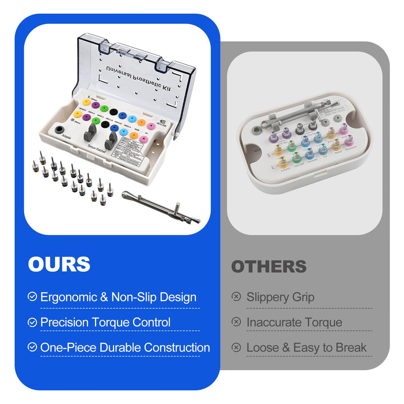 4E 4E'S USA Dental Implant Torque Wrench Set: Universal Prosthetic Kit with Torque Adjustable Ratchet & Screwdrivers 16pcs, 10-70Ncm, Fully Autoclavable