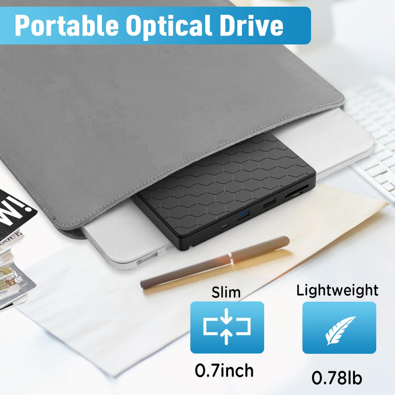 External CD DVD Drive for Laptop, CD Burner with TF/SD Card Slots, DVD Player for Laptop, USB CD DVD Drive External CD Reader Compatible with Laptop PC Desktop Windows 11/10/8.1/7 Linux Mac OS