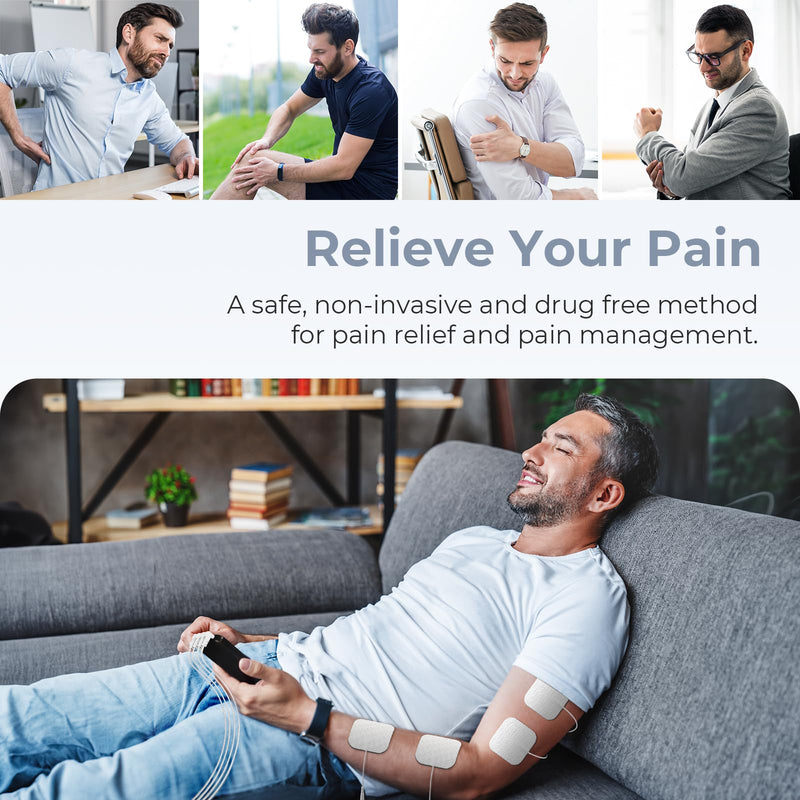 AUVON 4 Outputs TENS Unit Muscle Stimulator with 24 Modes & Intuitive Operation Design, FSA & HSA Eligible, TENS Machine with 10 TENS Pads, Electronic Pulse Massager for Back Pain Relief Therapy Black