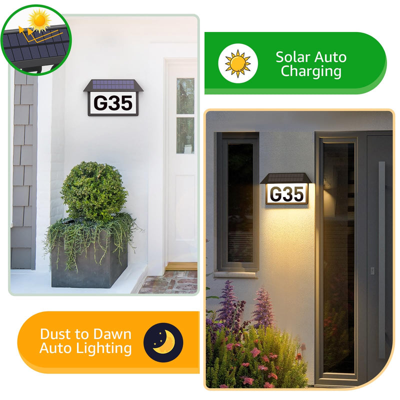 Solar Address Sign, Solar Powered Luminous House Number, Lighted Up Plaque Outdoor Waterproof for Patio Yard Home.