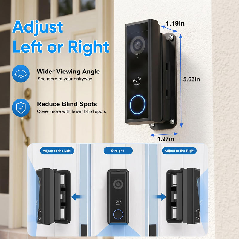 Doorbell Mount for eufy Video Doorbell E340/C31/C30/C210/S330/S220, 45° Left/Right Adjustable Angle for Wider View, Weather-Resistant Wedge Wall Bracket for eufy Doorbell, No Drilling Installation