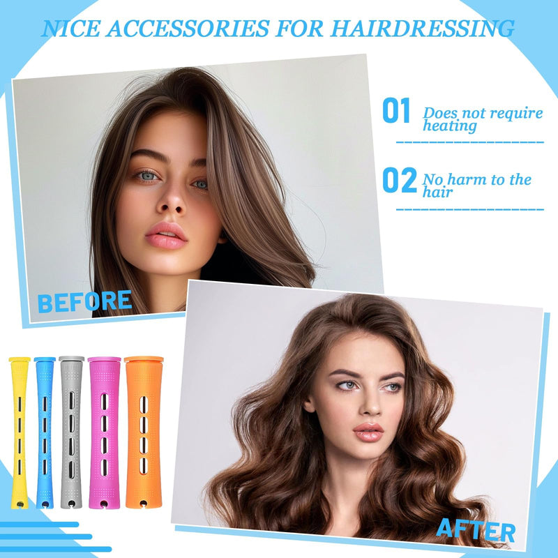 300 Pcs Cold Wave Hair Perm Rods for Women, Plastic Curling Rollers Bulk | 0.7, 0.9, 1.5, 1.9, 2.2 cm Heatless Hair Curlers Kit for DIY Long & Short Hair Large Medium Small Styling Tools