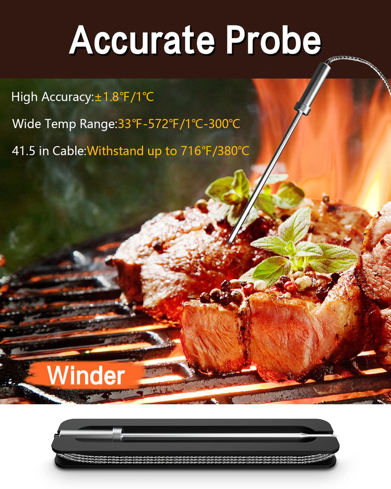 BFOUR Meat Thermometer Wireless Bluetooth, LCD Digital Meat Thermometer with Dual Probe, Wireless Remote BBQ Thermometer for Smoker Kitchen Cooking Grill Thermometer for Grilling BBQ Oven 2 x Probes