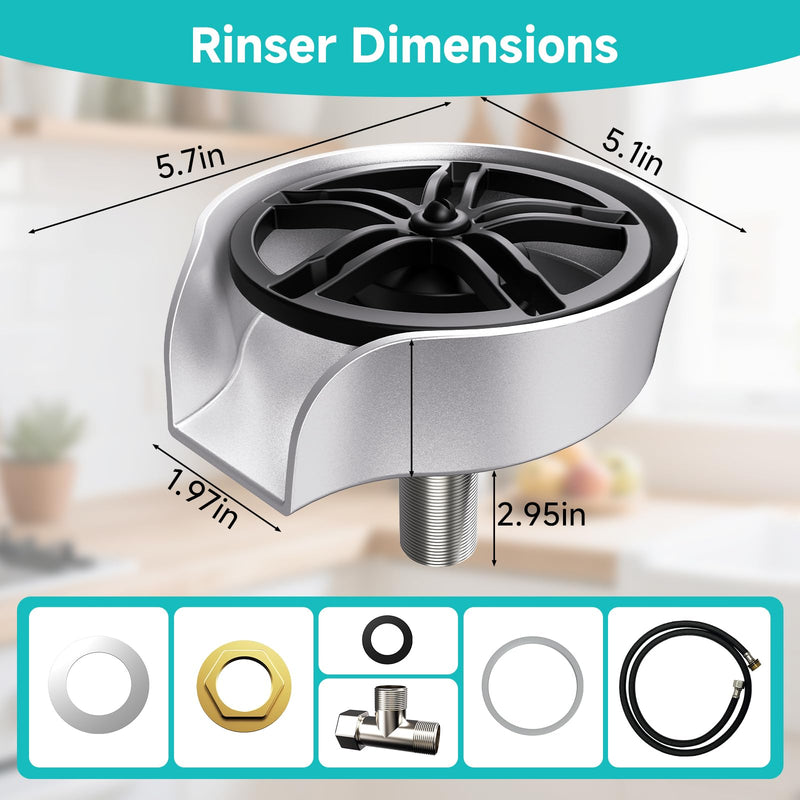 Glass Rinser for Kitchen Sink, High Pressure 360 Degree Rotating Spout Glass Rinser with Pull-out Spray Gun Design, Glass Cup Cleaner Sink Attachment Washer Baby Bottle, Glass Cup, Wine Glass (Silver) Silver