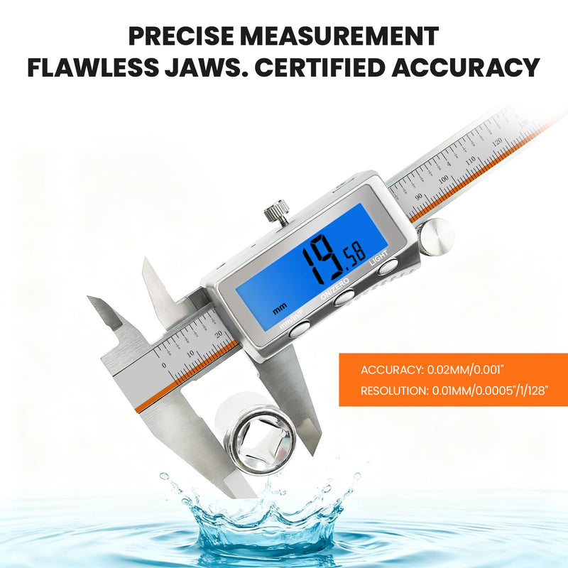 Digital Caliper, Rechargeable Digital Calipers with Backlight LCD & Auto-Off, Stainless Steel Measuring Tool, Inch/MM/Fraction Conversion for 3D Printing DIY Woodworking 6 Inch