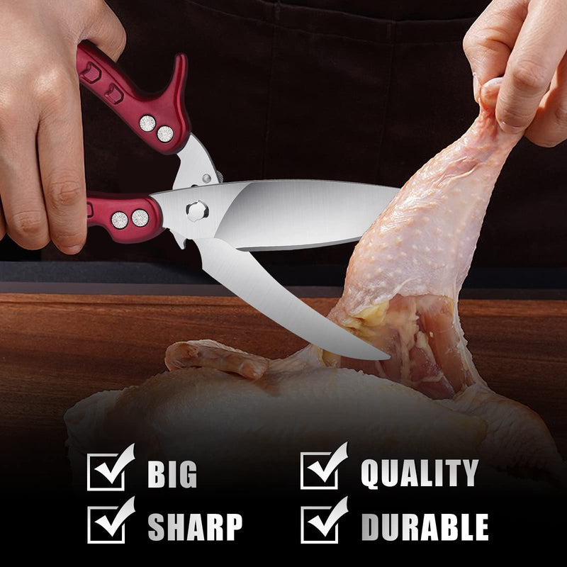 DRAGON RIOT Heavy Duty Poultry Shears - A Must Have Kitchen Shears for Chicken and Meat Cutting - Dishwasher Safe and Stainless Food Kitchen Scissors for Thanksgiving Burgundy