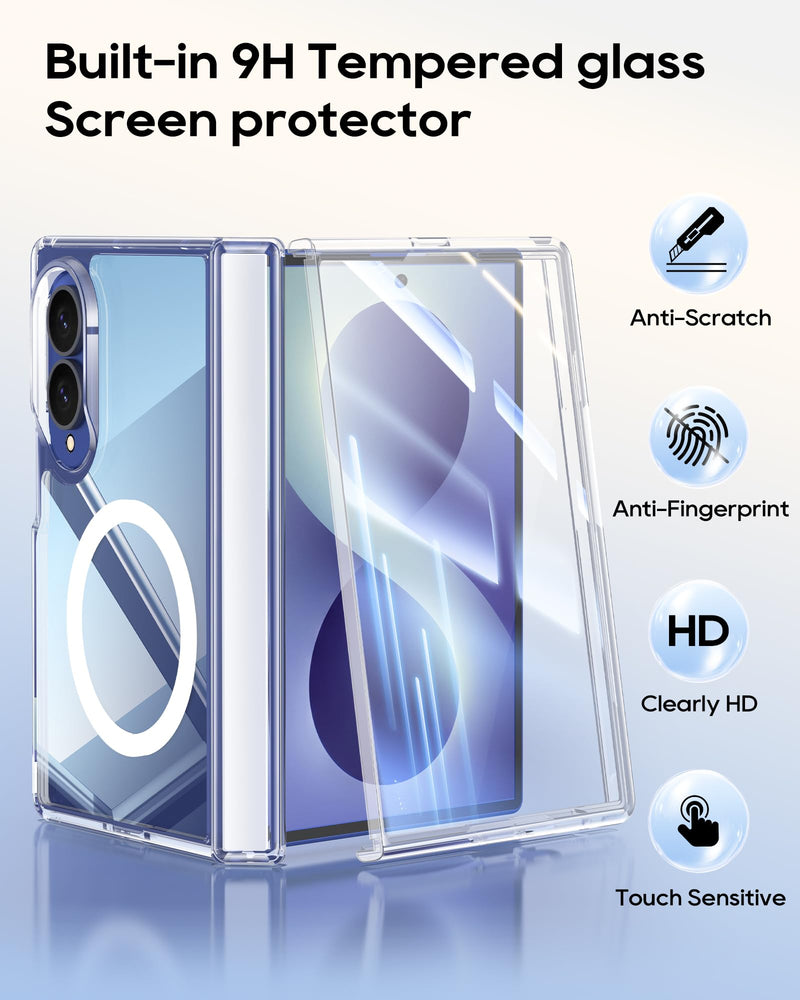 Magnetic for Samsung Galaxy Z Fold 8 Case & HD Screen Protector | Fit for MagSafe, Hinge Protection, Transparent PC, Slim, 4X Military Grade Shockproof Cover for Samsung Z Fold 8, Clear Clear-Mag