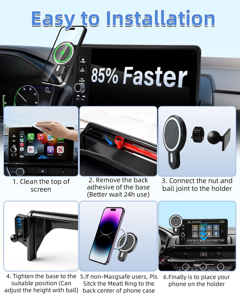 PZK Car Phone Holder for Ford Escape 2020-2025 Accessories 8-Inch Screen | Magnetic 15W Fast Wireless Charger Car Phone Mount Fixed Screen Strong Magnetic with Sunglasses Storage Box 360° Rotation Escape 2021-2025 Magsafe+ Wireless Charging