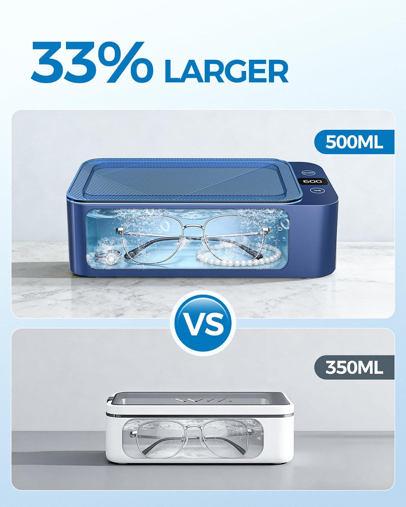 Ultrasonic Jewelry Cleaner, 50khz Professional Ultrasonic Cleaner Machine for Jewelry, Eyeglasses, Watches, Dentures,5 Time Modes,316 Stainless Steel Tank,500ml Capacity (Blue) Blue