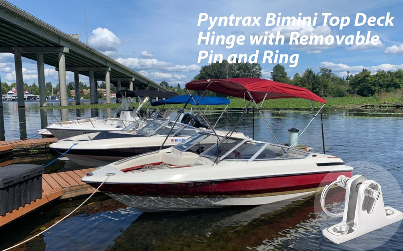 Bimini Top Deck Hinge - 316 Stainless Steel Marine Hardware with Quick-Release Pin & Ring - Easy Install Boat Bimini Top Parts for Pontoon, Fishing & Ski Boats (4 Pack) 4 Pack