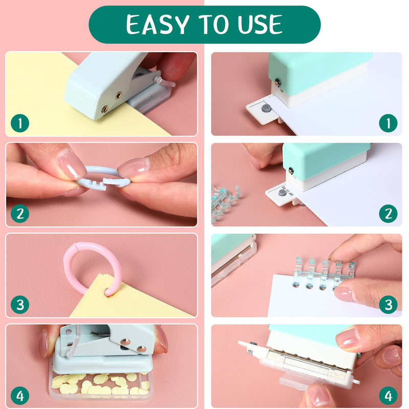 ReliThick 52 Pcs Binding Machine Set Includes 1 Pcs 6 Holes Binder Punch 1 Pcs Single Hole Binder Machine 20 Pcs 5 Ring Plastic Loose Leaf Binder Rings 30 Pcs Small Binder Rings for Home Office