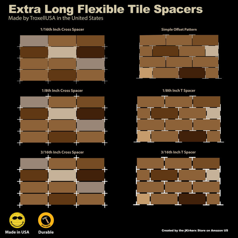 TroxellUSA Daddy Long Leg Tee 1/8 inches Tile Spacer 1200 Pieces - Reusable Jar, 31-T18B-XL