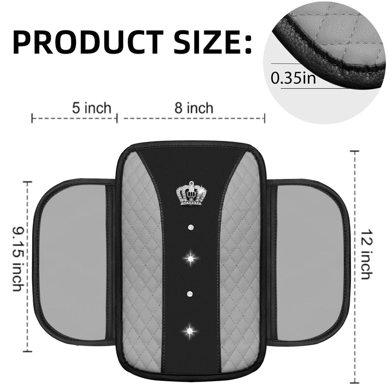 NBTEPEM 6 PCS Bling Car Accessories Set, Leather Steering Wheel Covers Universal 14.5-15 inch, Center Console Cover, Seat Belt Cushion, Cup Holder Coaster (Gray) Gray