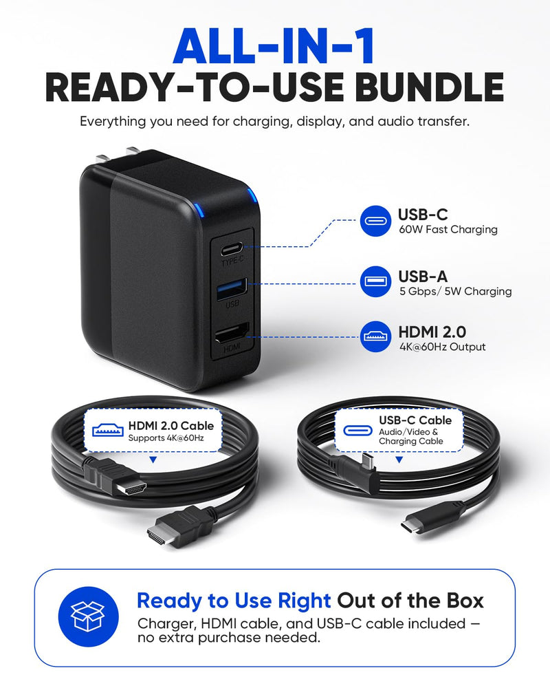 Switch 2 Dock Charger Kit, 65W Portable Docking Station with 4K HDMI Cable | Portable Docking Station Compatible with Switch 2/1/OLED Steam Deck, 4K HDMI cable, USB-C cable, Travel TV Dock for Nintendo Black
