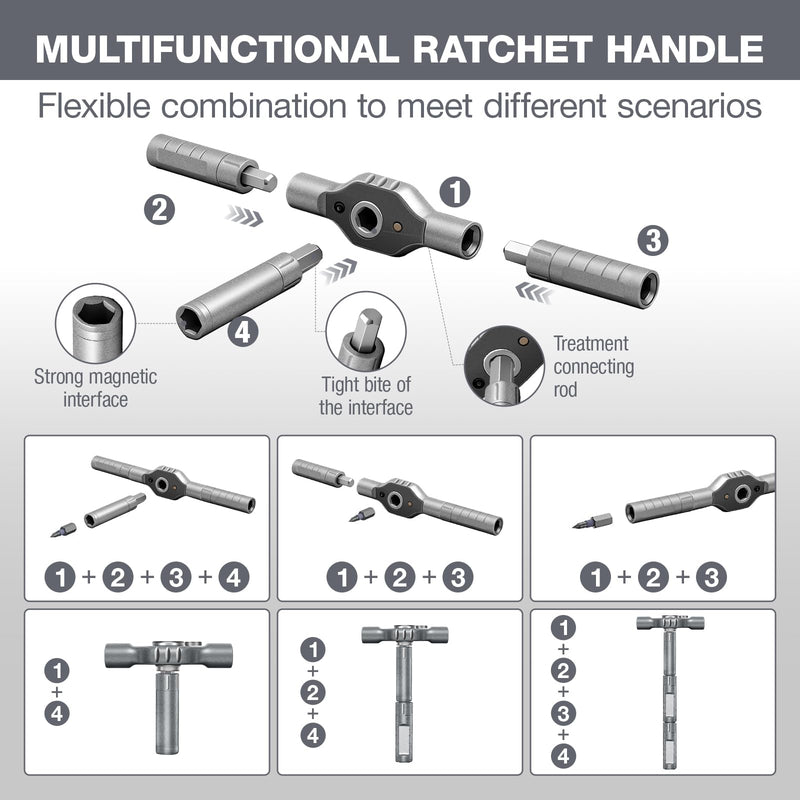 42 in 1 Magnetic Screwdriver Set, DIY Ratchet Screwdriver Set, Multi-Bit Magnetic Drive Set with Detachable Ratchet Handle, Portable Gray Repair Tool Kit for Bicycles, Bicycles, Computers as Gifts