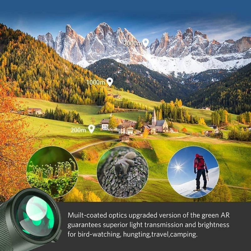 Monocular-Telescope 80x100 High Powered Monoculars High Definition forAduts High Powered with HD BAK4 Prism Smartphone AdapterTelescope Bird Watching Travel Camping Hiking-Green Green