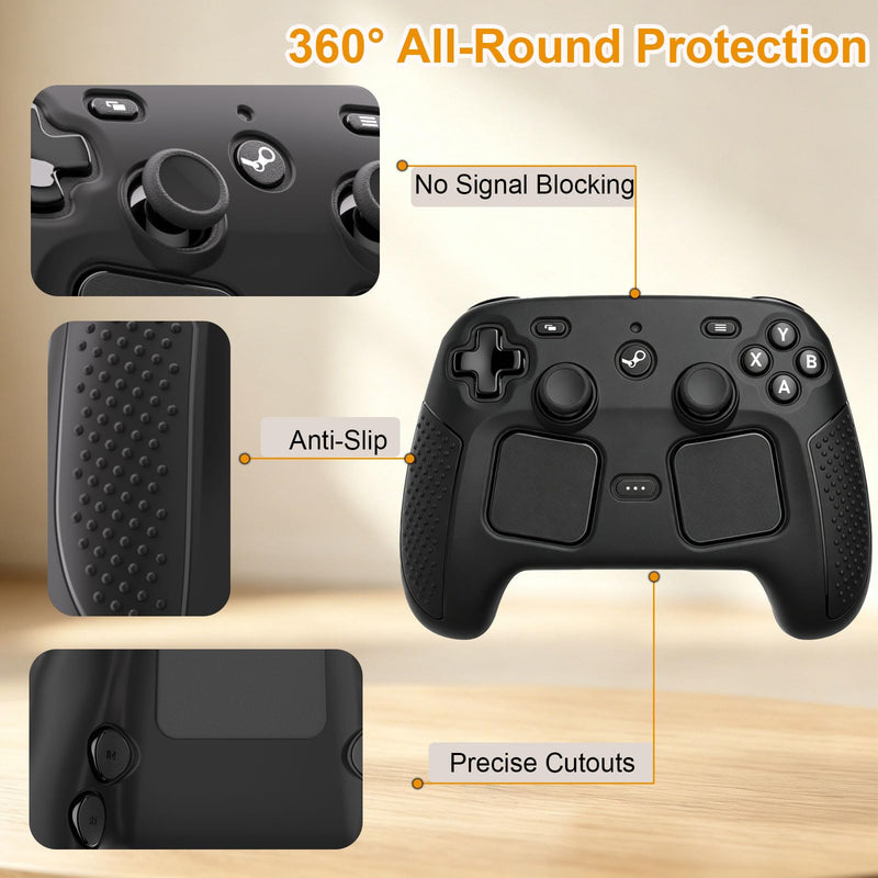 Protective Case for 2026 Steam Controller 2 Accessories, Soft Silicone Cover with Comfort Grip Black Shell Skin, Ergonomic Design Snug Fit Anti-Slip Shockproof Case Cover with Full Protection