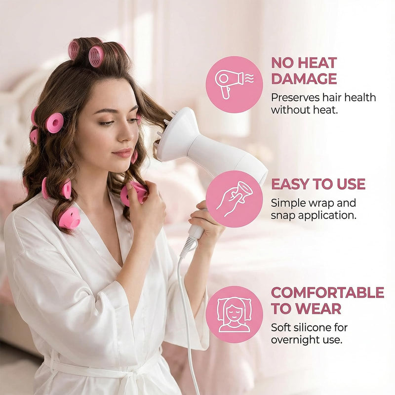 40 Pack Silicone Hair Curlers, Heat-Free Hair Rollers in 2 Sizes, Overnight Magic Curlers for Natural Waves, Soft and Safe for Hair, for Women, Girls, with Hair Net