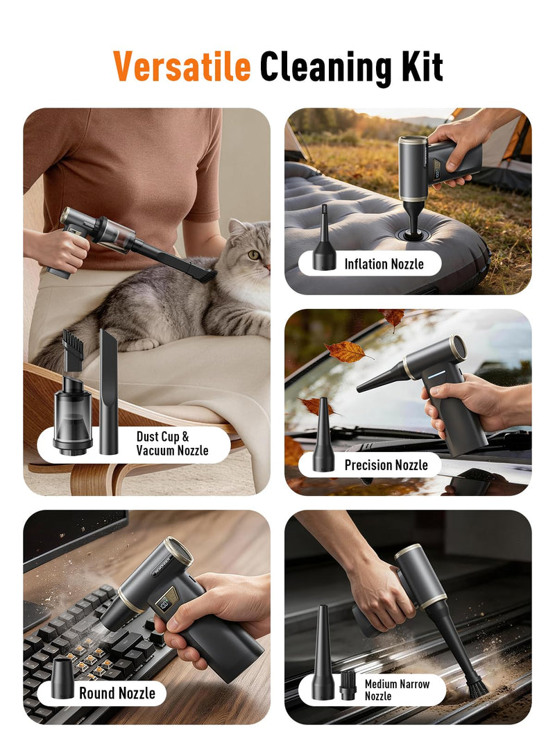 REWONDER Electric Air Duster Rechargeable Cordless Air Blower | 130000RPM Brushless Motor, 100 Adjustable Speeds, LED Display, Duster Blower for PC, Computer, keyboard, Car, Home Cleaning