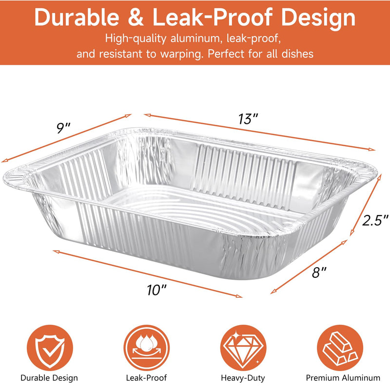 30 Pack 9x13 Aluminum Pans, Disposable Half Size Foil Pans | Heavy Duty Aluminum Foil Pans for Baking,Roasting, Meal Prep, Food Storage, Parties, Catering - Oven, Freezer & Grill Safe 30 PACK