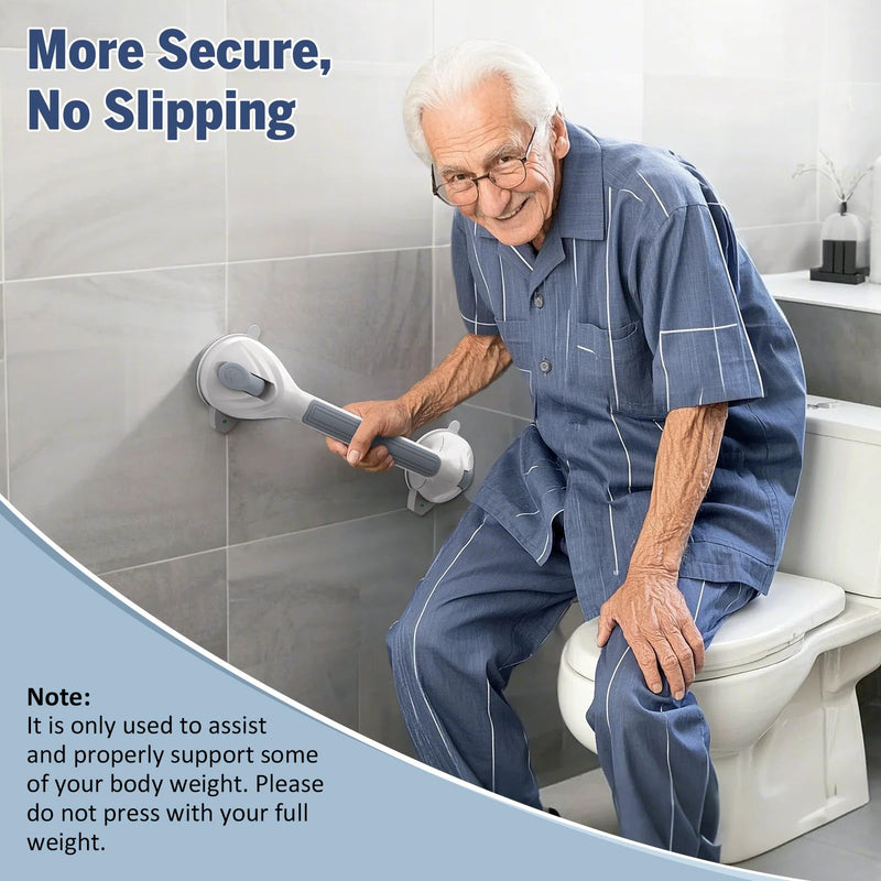 Grab Bars for Bathtub and Shower, 2 Pack Shower Handle with Strong Suction Cups, 16.8 Inch Bathroom Grab Bars for Seniors, Removable Shower Safety Handrail for Elderly, Drill Free, Waterproof 2 packs-Grey White