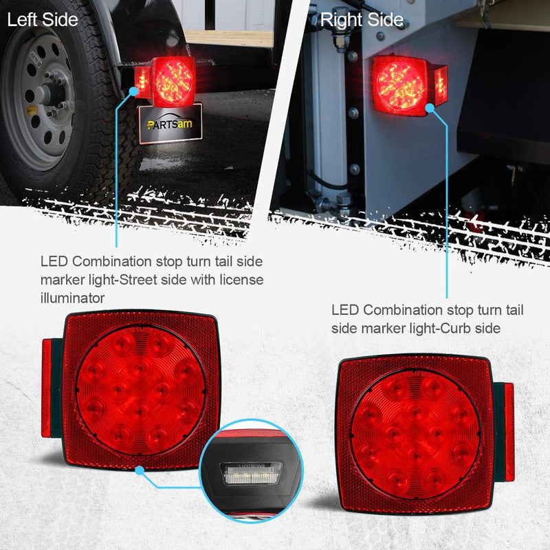 Partsam 12V Submersible Square Led Trailer Light,Red White LED Stop Turn Tail License Brake Running Light Lamp for Trailers Under 80" Boat Trailer Truck Marine Camper RV Snowmobile,IP68,DOT Compliant Red