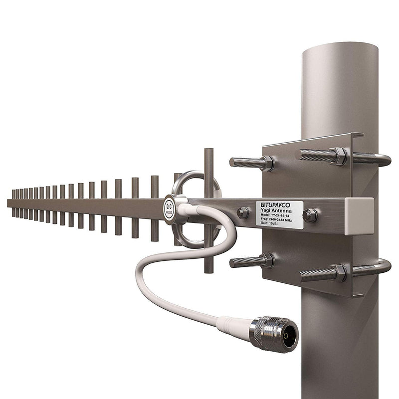 Tupavco TP513 Yagi WiFi Antenna 2.4GHz (17dBi) Outdoor Directional Signal (H:25° V:24°) Long Distance Range (High-Gain Weatherproof) Wireless Network (Pole Mount) N-Female Pigtail Connector