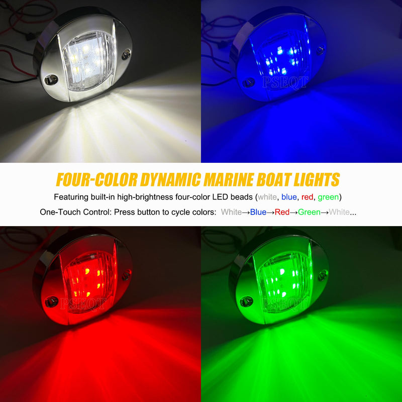 PSEQT 6LED RGBW Boat Courtesy Lights, 4-color 3'' Round Waterproof Marine Interior Deck Transom Stern Navigation Lights for Pontoon Fishing Boat Bass Sailboat Kayak Yacht (Pack of 4) Pack of 4