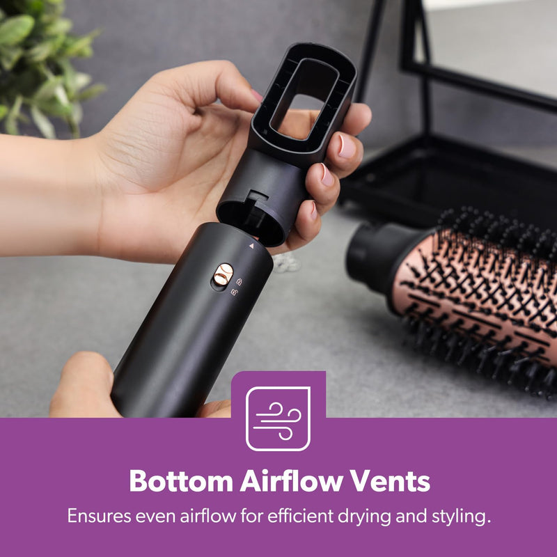 GEEPAS 3-in-1 Hot Air Styler 1200W Hair Dryer Ionic 3 Heat & 3 Speed | Ellipse Air Hairbrush Wind Collector & Straight Half Hairbrush Cool Shot