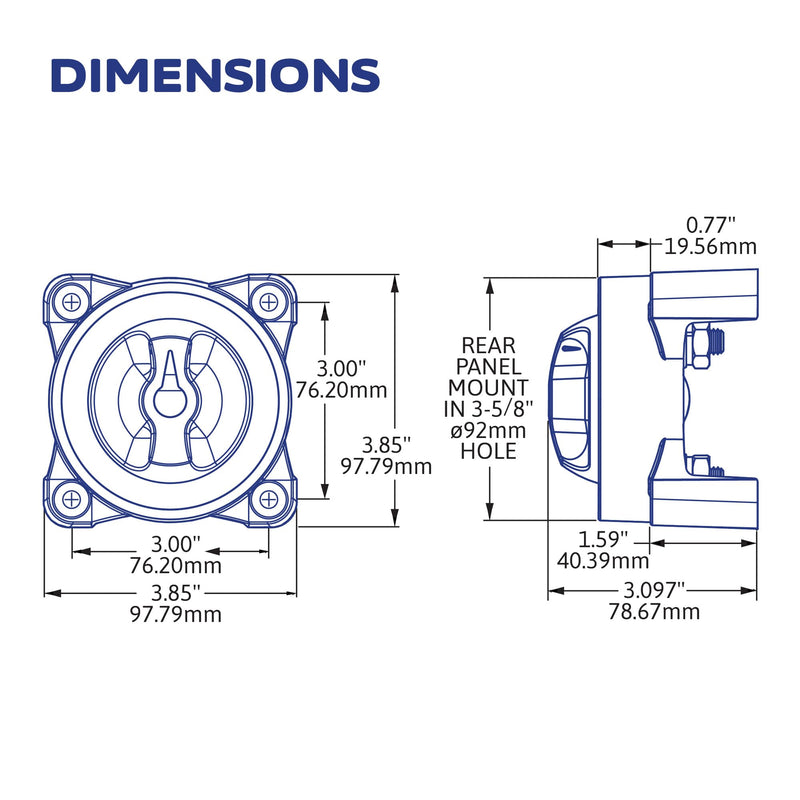 Blue Sea Systems e-Series Battery Switch Selector 4 Position, 32V DC, 325A Red, 9001e Selector 4 Pos.