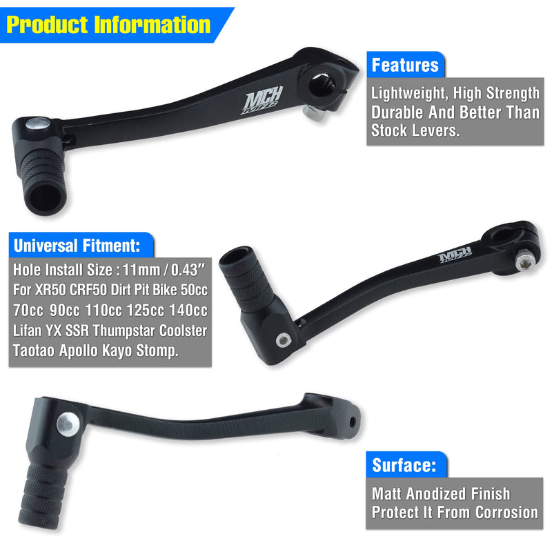 Folding Gear Shifter Shift Lever CNC Aluminum Gear Shifter Shift Lever for XR50 XR80 CRF50 CRF70 50cc-125cc Pit Dirt Bike Motorcycle (Black) Black