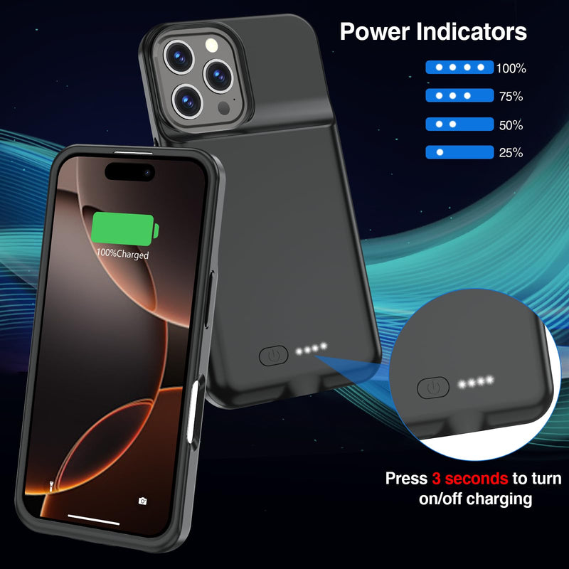 GIN FOXI Battery Case for iPhone 16 Pro Max,Rechargeable Charging Case Charger 8500mAh Ultra-Slim Lightweight 15W Fast Battery Pack Anti-Fall TPU Juice Box for 16 Pro Max (6.9 inch) Black