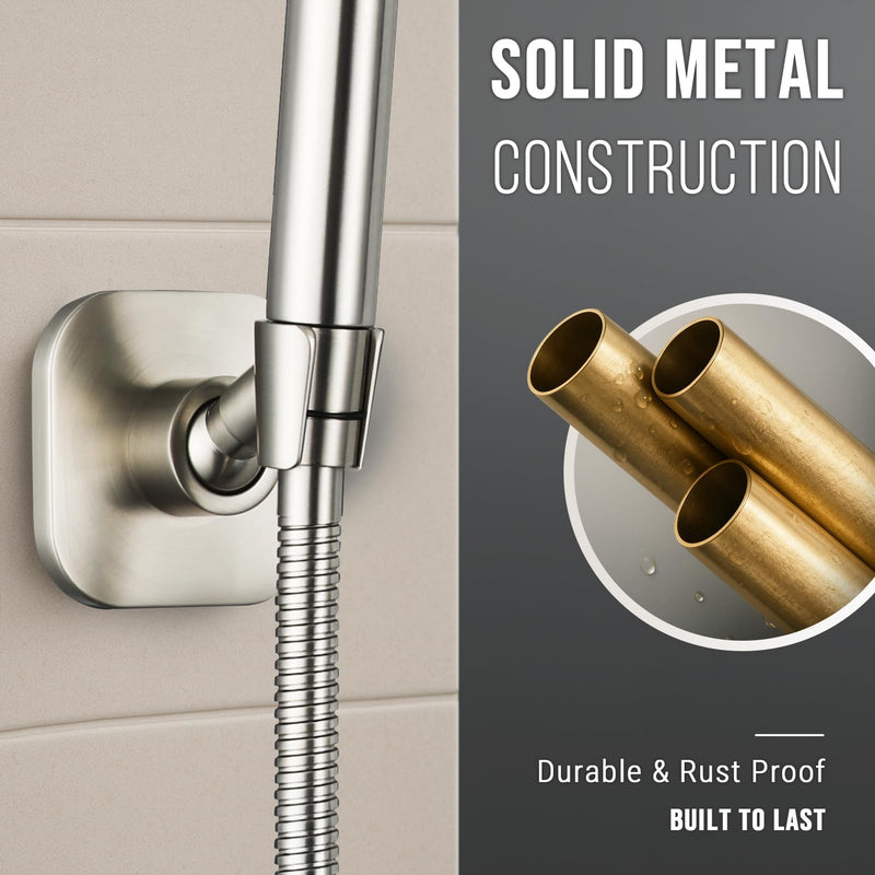G-Promise Metal Handheld Shower Head Holder, Adjustable Wall Mount Shower Wand Bracket, Strong Adhesive Disc Mount or Drill Installation (Square, Brushed Nickel) Square