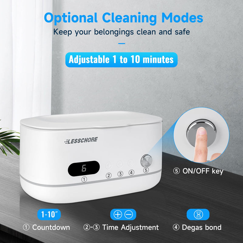 LessChore® Ultrasonic Jewelry Cleaner with Polishing Cloth&Degas, 42000Hz Portable Household Sonic Cleaner. Ideal for Cleaning of Rings, Earrings, Necklaces, Glasses&More. Gift for Women, Mom, Wife