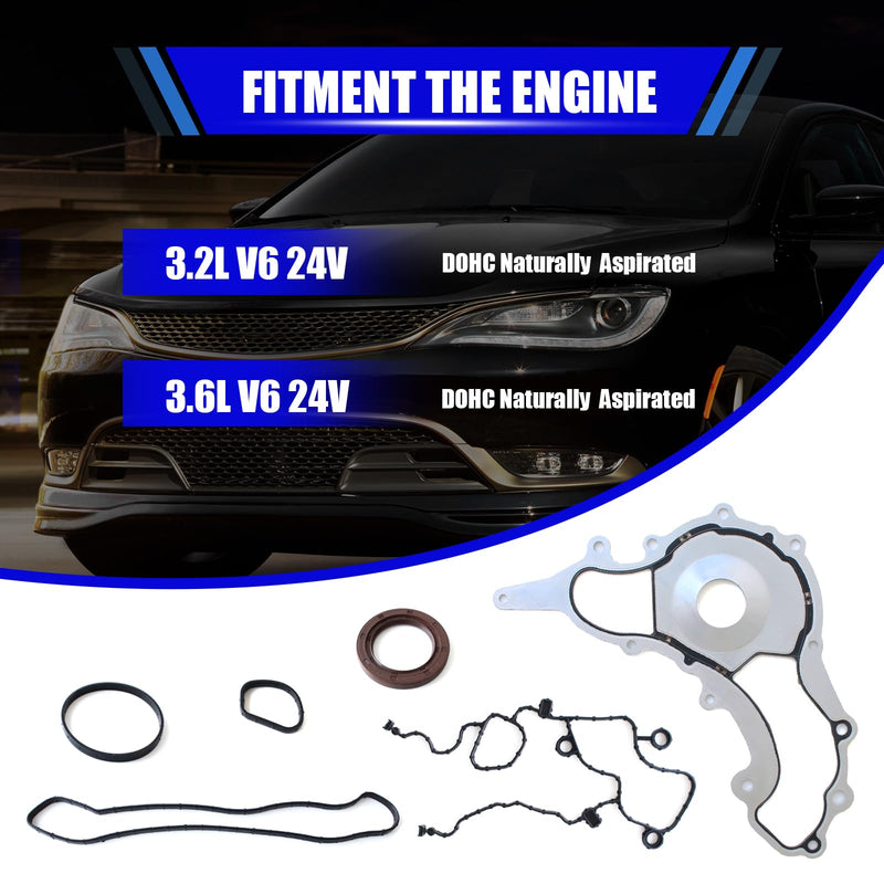 TC1169 Engine Timing Cover Gasket Set Fit for 2011-2020 Chrysler 200 300 Dodge Avenger Durango Grand Journey Jeep Cherokee Wrangler Ram 1500 2500 3500 Volkswagen 3.2L 3.6L Replace # TCS46162