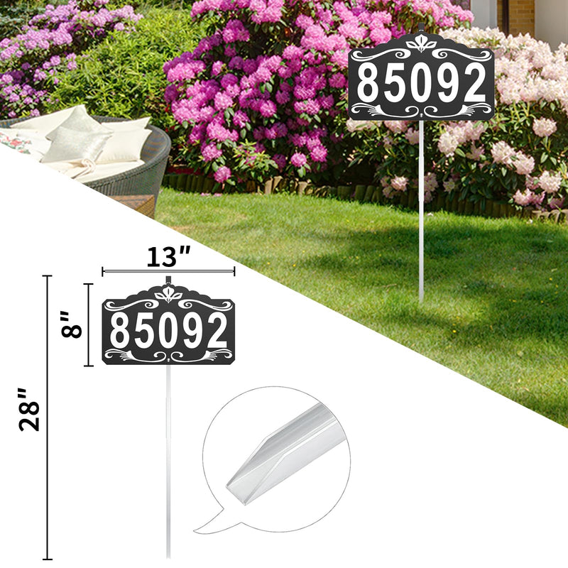 Metal Address House Number Sign for Outside, 28 x 13 Inch Address Plaque with Stake Waterproof and Rustproof for Yard Mailbox business Driveway Street Black(Ground Mount)
