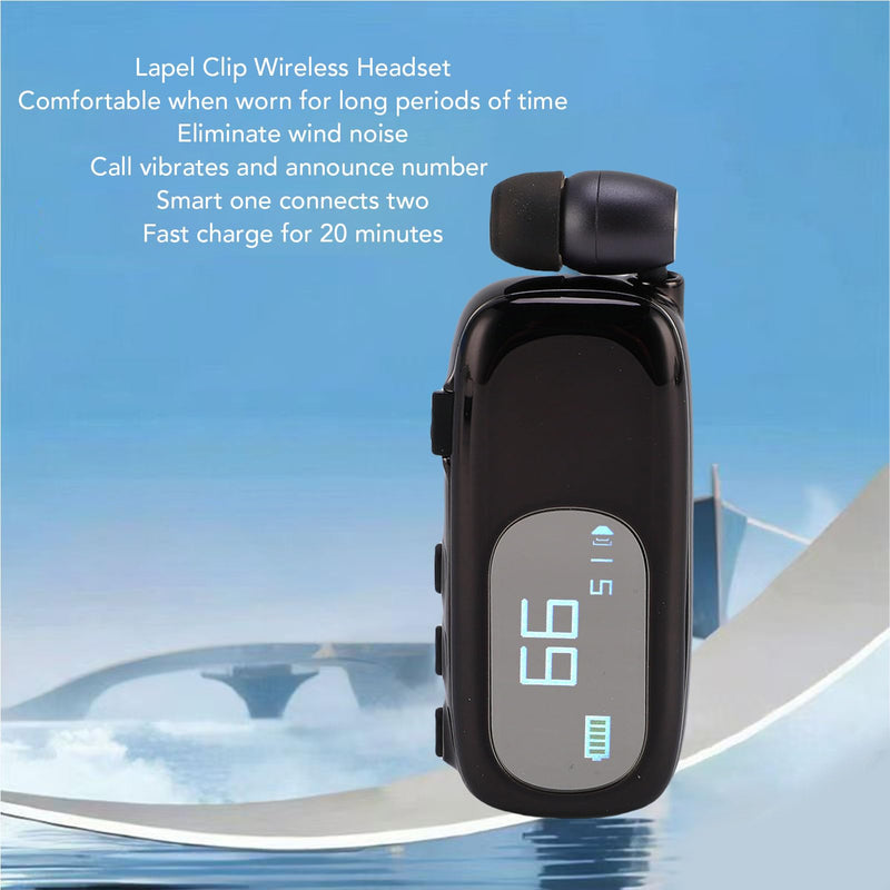 Retractable Wireless Headset Headphone Stereo Earphone, V5.4 Noise Cancelling Mic Clip on Earpiece LCD HandsFree Headset 20Hrs Talking Time Sports Earbud for Driving Business