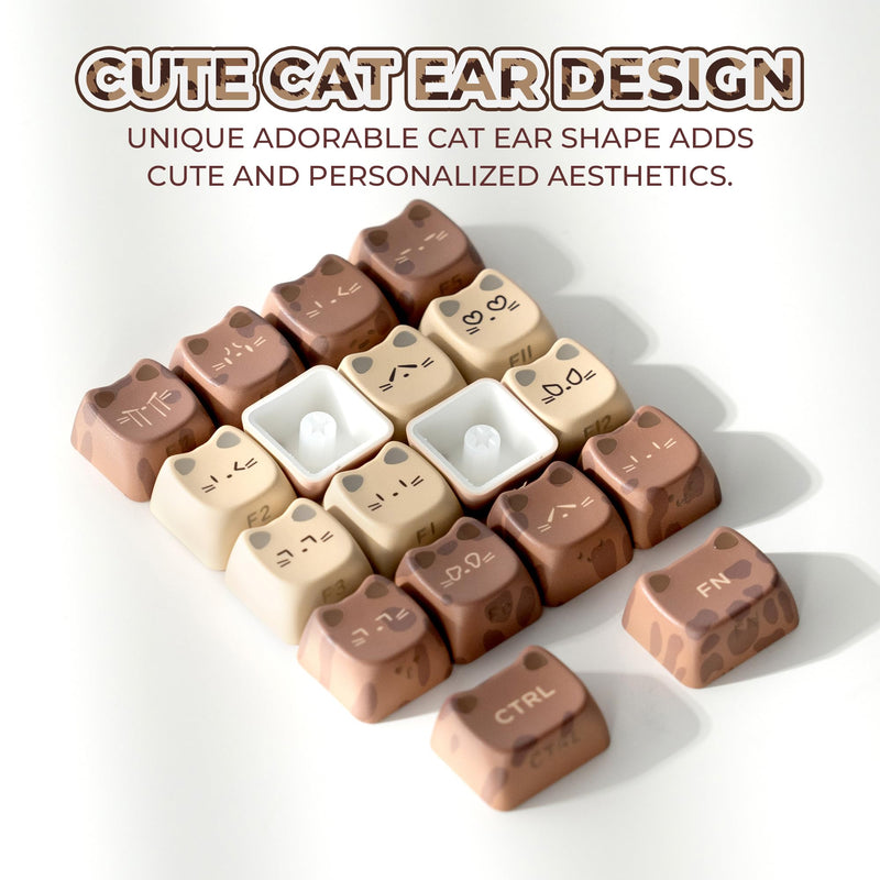 OHY XVX Mao Profile Shine Through PBT Keycaps,113 Keys Lumicat Leopard Coffee for Mechanical Keyboard
