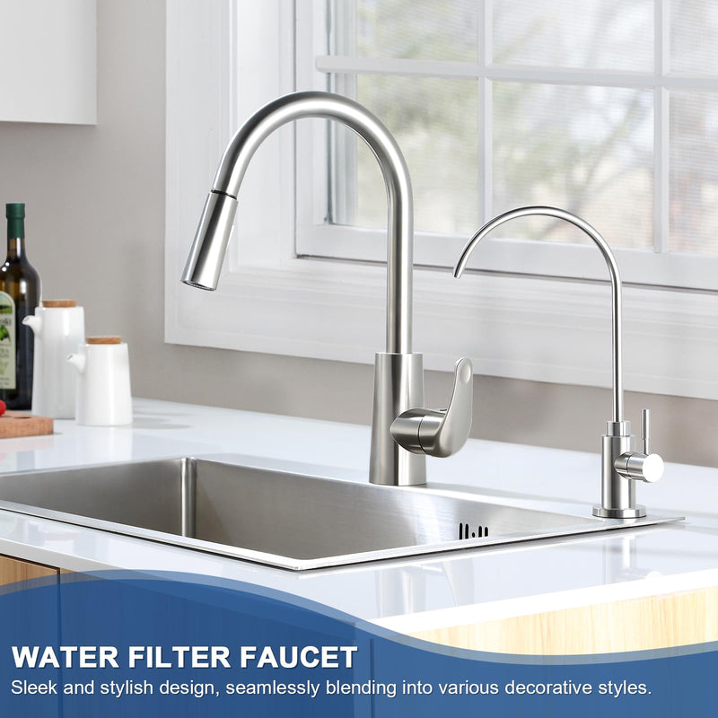 Reverse Osmosis Faucet Fits Most RO Units or Water Filtration System, Non-Air Gap Stainless Steel Drinking Water Faucet for Bar, Kitchen Sink, RV (DM001 BN) Brushed Nickel