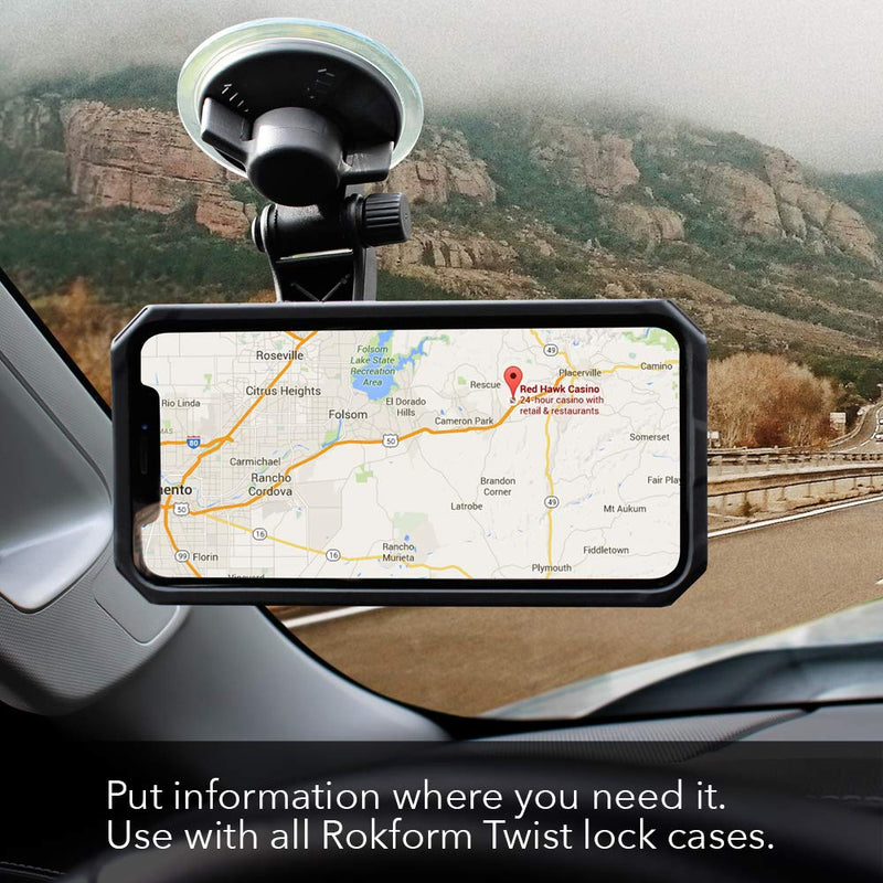 Rokform - Adjustable Windshield Phone Mount Secured by Strong Suction Cup Base, 210 Degrees of Tilt and 360 Degree of Rotation Phone Holder Compatible with ALL Rokform Twist Lock Cases | 210° of Tilt and 360° of Rotation, For Rokform Rugged or Crystal ...